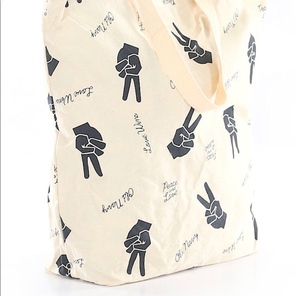NWT Old Navy Canvas Shopping Tote with Peace Sign - Picture 3 of 4